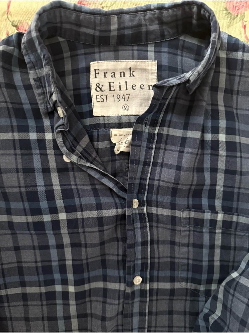 Frank & Eileen Navy and Light Blue Plaid Men’s Button-Down Shirt